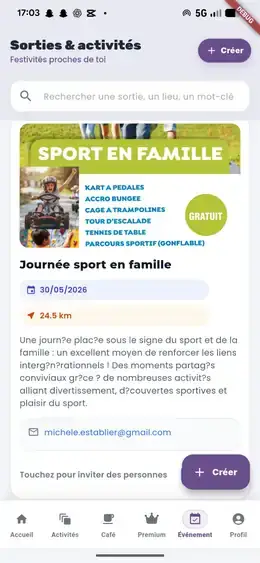 Écran sorties et événements