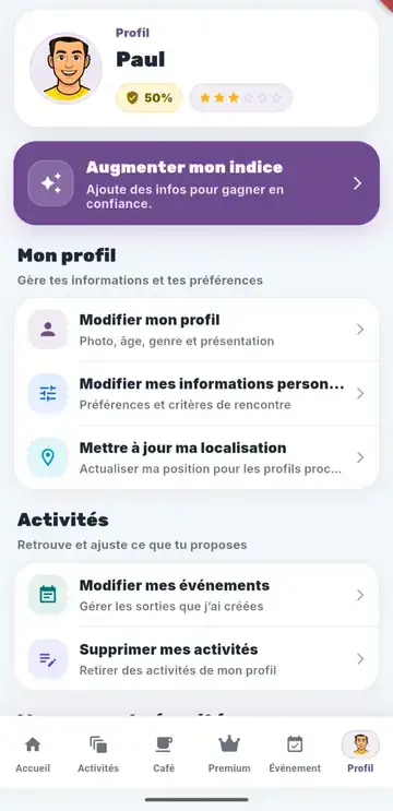 Écran profil